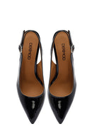 Woman Black Slingback Chunky Heel Leather Shoe | Derimod