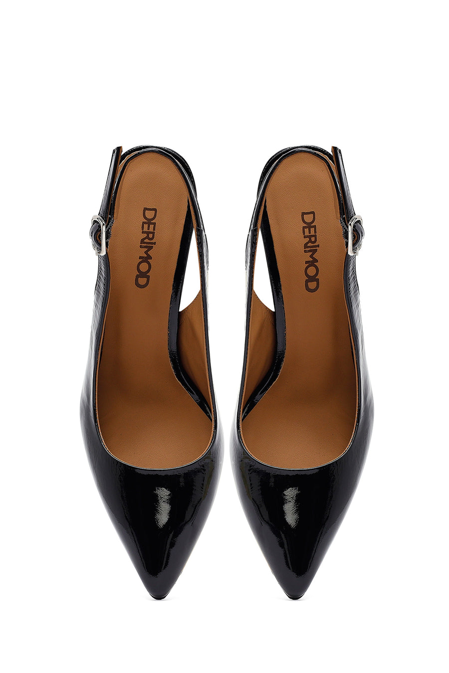 Woman Black Slingback Chunky Heel Leather Shoe