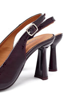 Woman Burgundy Slingback Thick Heel Leather Shoe | Derimod