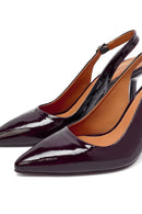 Woman Burgundy Slingback Thick Heel Leather Shoe | Derimod