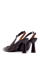 Woman Burgundy Slingback Thick Heel Leather Shoe | Derimod