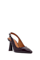 Woman Burgundy Slingback Thick Heel Leather Shoe | Derimod