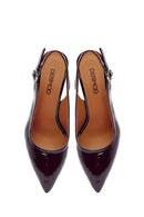 Woman Burgundy Slingback Thick Heel Leather Shoe | Derimod