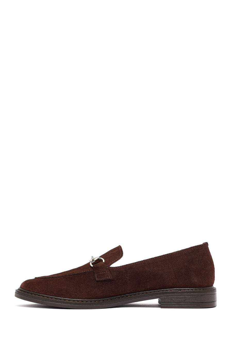 Woman Brown Buckled Suede Leather Loafer