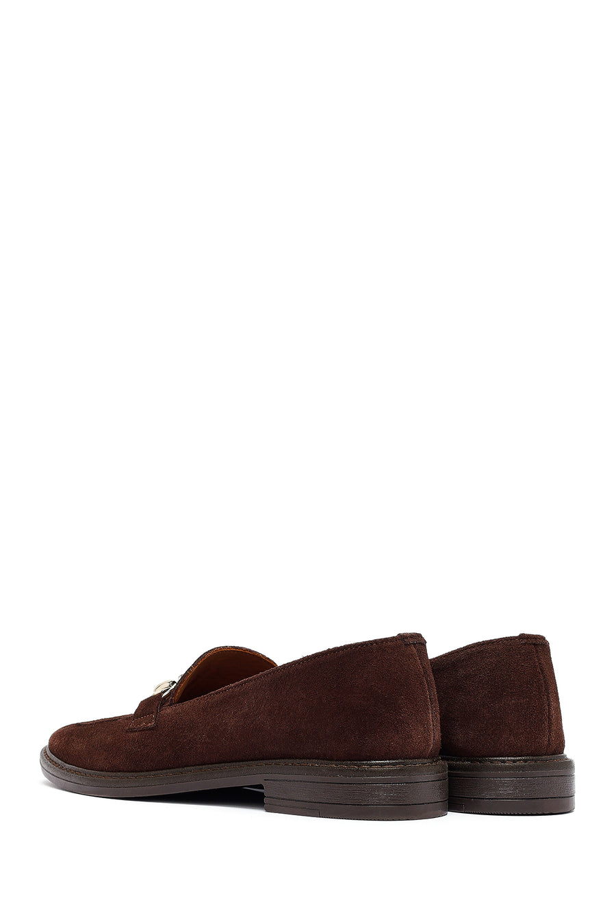 Woman Brown Buckled Suede Leather Loafer