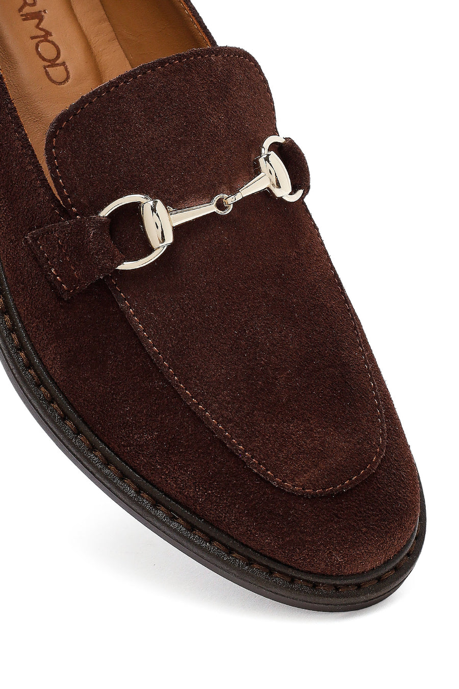 Woman Brown Buckled Suede Leather Loafer