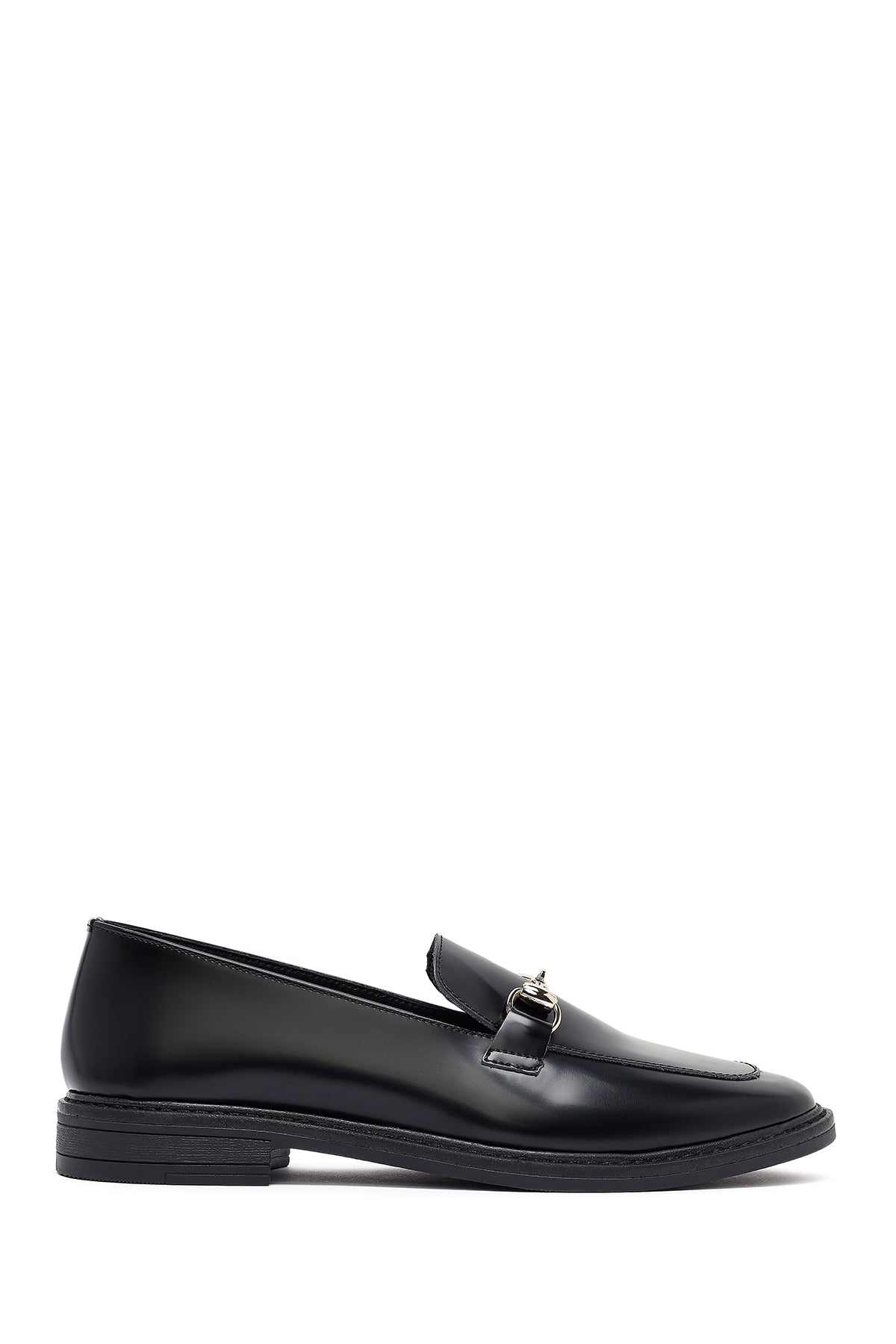Woman Black Buckle Leather Masculine Loafer 25AFD130426 | Derimod