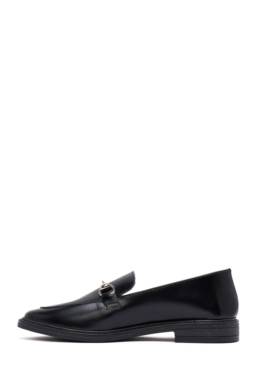 Woman Black Buckle Leather Masculine Loafer
