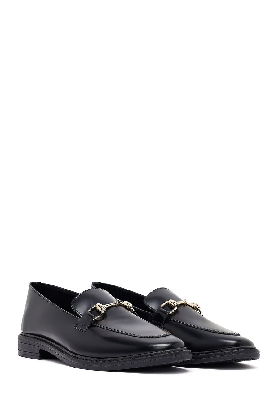 Woman Black Buckle Leather Masculine Loafer