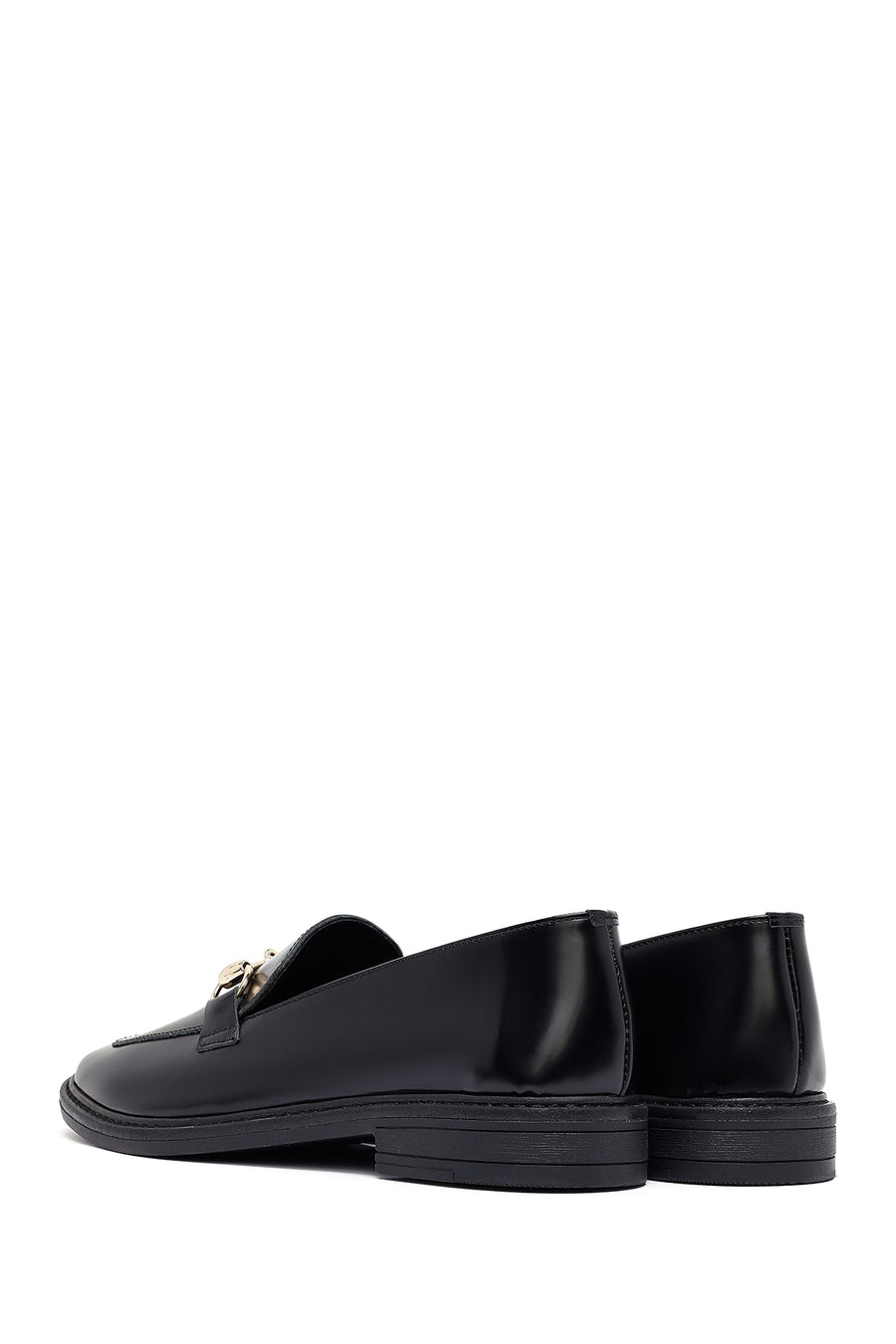 Woman Black Buckle Leather Masculine Loafer