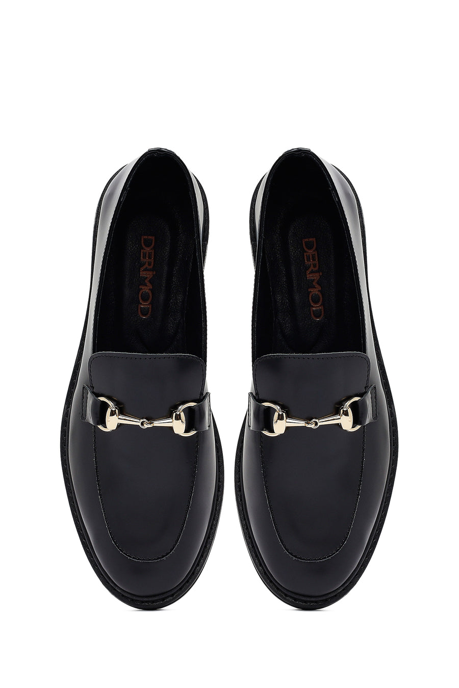 Woman Black Buckle Leather Masculine Loafer