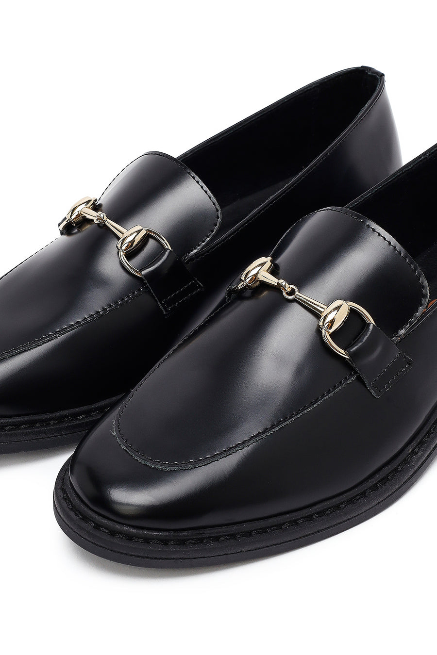Woman Black Buckle Leather Masculine Loafer