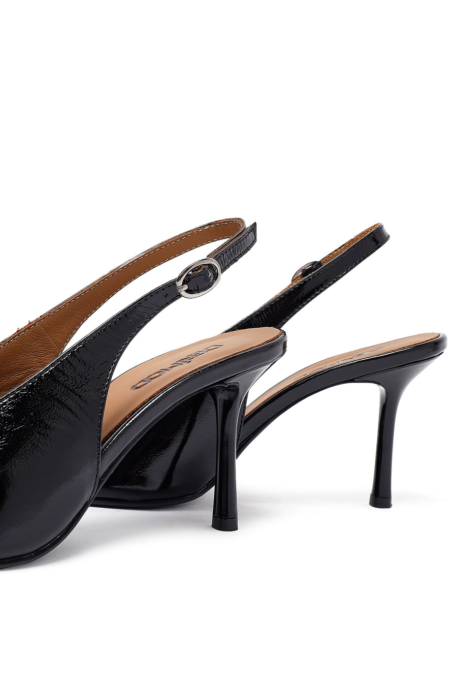 Woman Black Slingback Stiletto Heel Leather Shoe