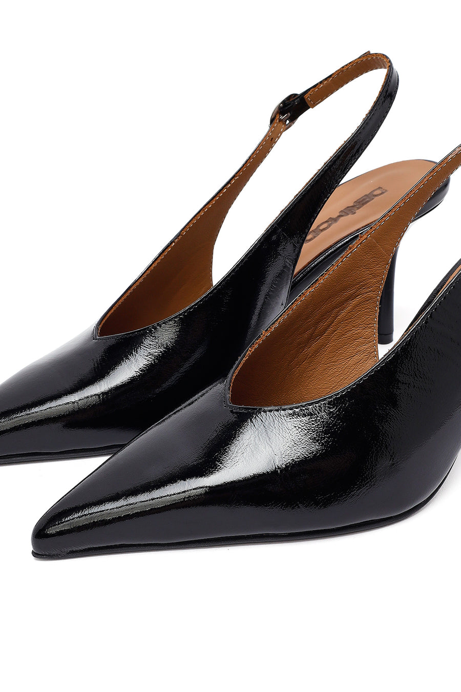 Woman Black Slingback Stiletto Heel Leather Shoe