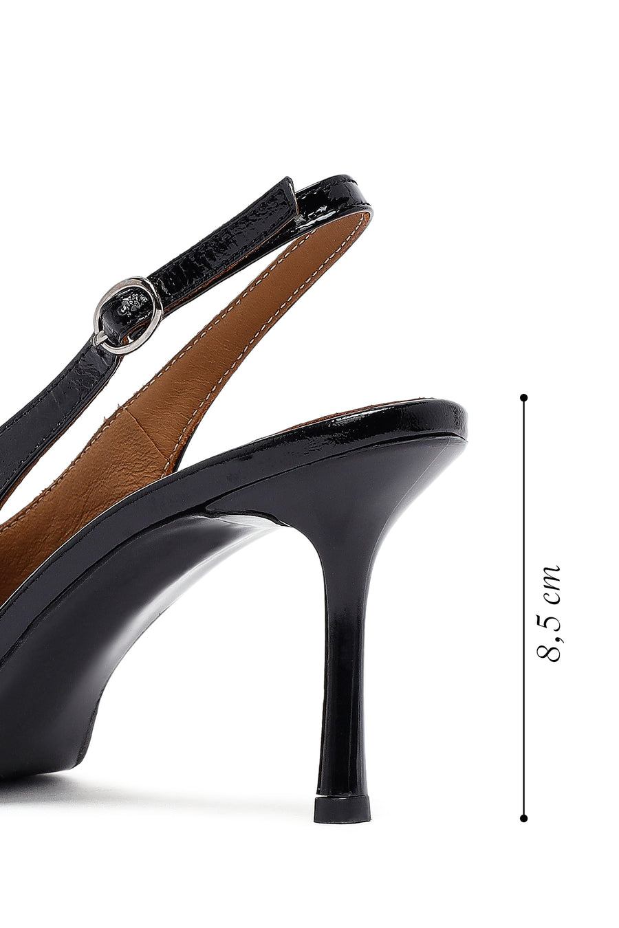Woman Black Slingback Stiletto Heel Leather Shoe