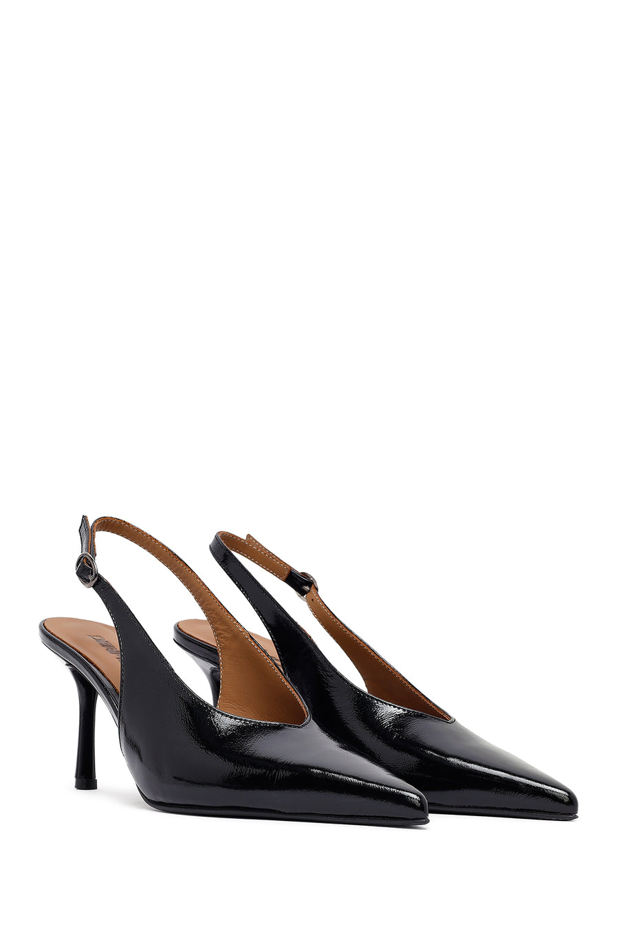 Woman Black Slingback Stiletto Heel Leather Shoe