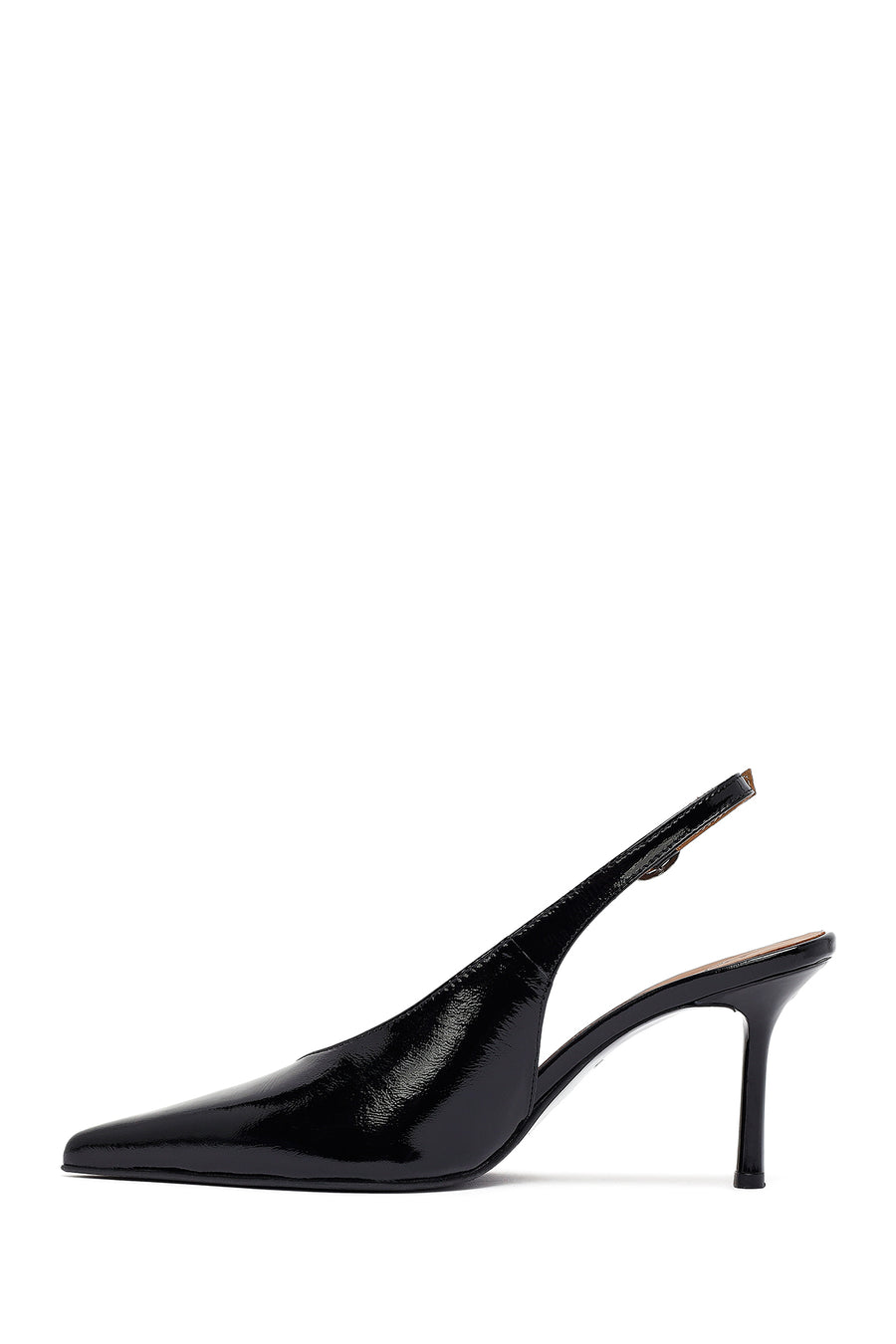 Woman Black Slingback Stiletto Heel Leather Shoe