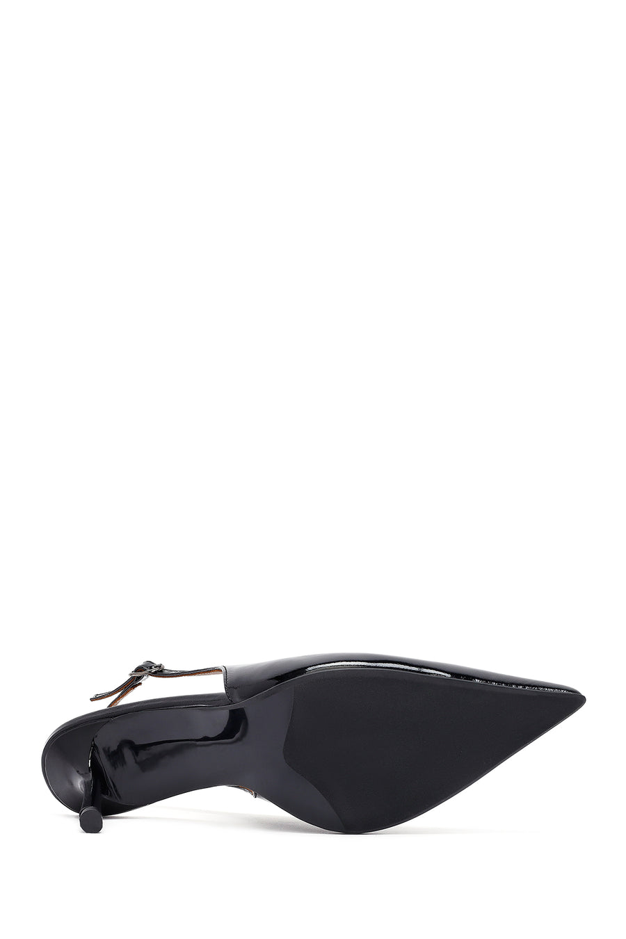 Woman Black Slingback Stiletto Heel Leather Shoe