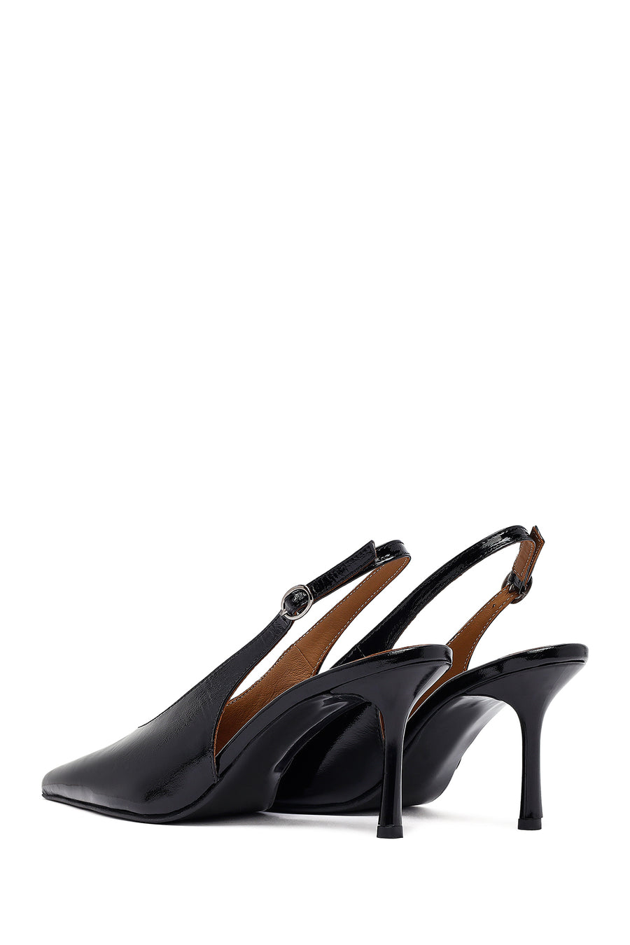 Woman Black Slingback Stiletto Heel Leather Shoe
