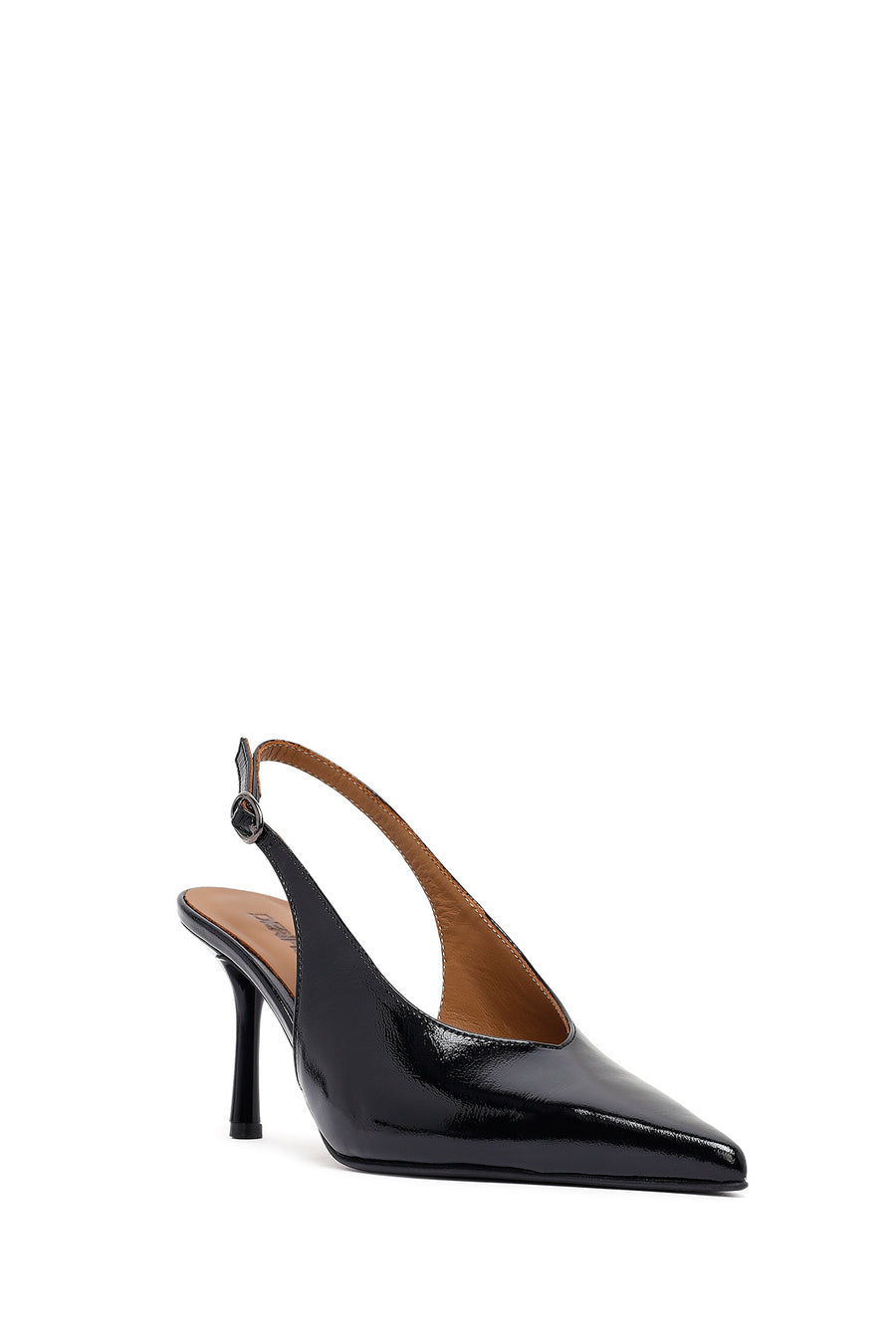 Woman Black Slingback Stiletto Heel Leather Shoe