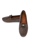 Women Mink Buckled Suede Leather Loafer | Derimod