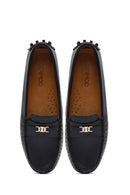 Woman Black Buckle Leather Loafer | Derimod