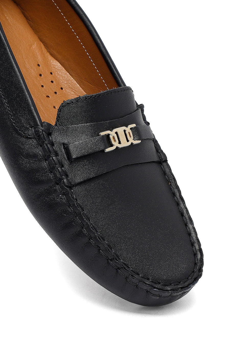 Kadın Siyah Tokalı Deri Loafer