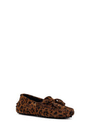 Kadın Leopar Fiyonklu Süet Deri Loafer | Derimod
