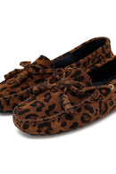 Kadın Leopar Fiyonklu Süet Deri Loafer | Derimod