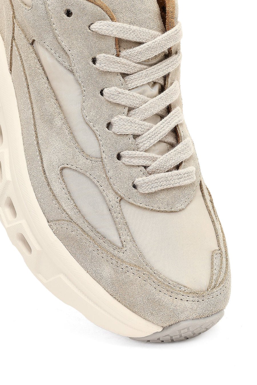 Kadın Bej Bağcıklı Kalın Tabanlı Deri Sneaker