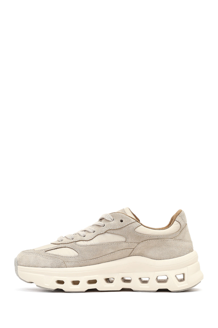 Kadın Bej Bağcıklı Kalın Tabanlı Deri Sneaker