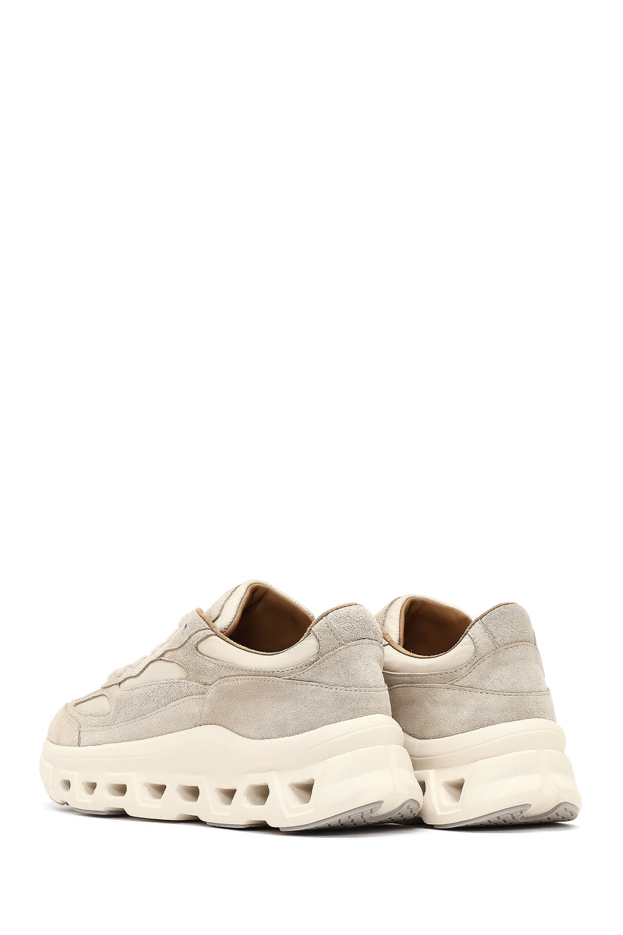Kadın Bej Bağcıklı Kalın Tabanlı Deri Sneaker