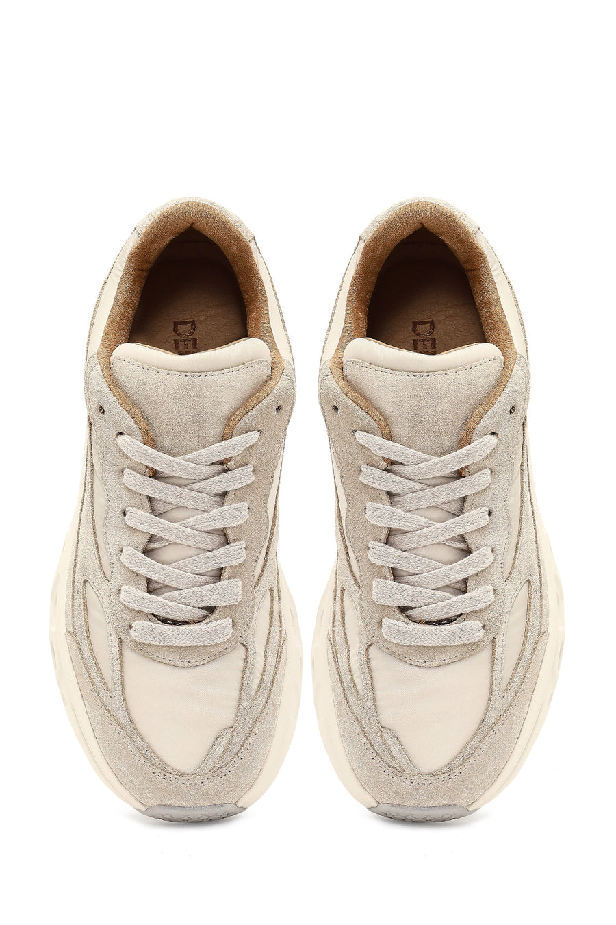 Kadın Bej Bağcıklı Kalın Tabanlı Deri Sneaker