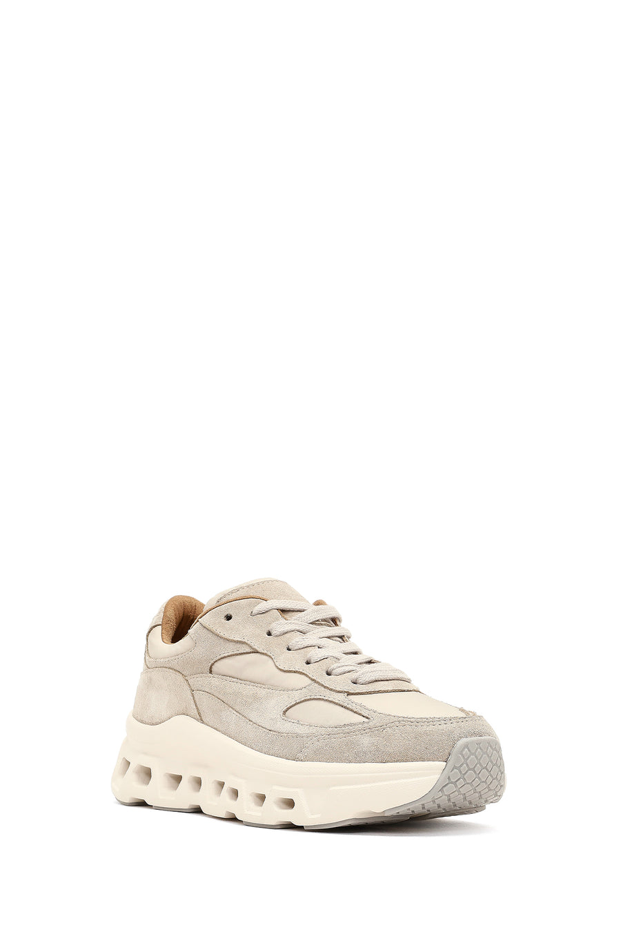 Kadın Bej Bağcıklı Kalın Tabanlı Deri Sneaker
