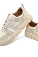 Women's Beige Lace-Up Thick-Soled Patterned Leather Sneaker | Derimod