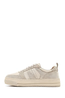 Women's Beige Lace-Up Thick-Soled Patterned Leather Sneaker | Derimod