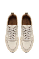 Women's Beige Lace-Up Thick-Soled Patterned Leather Sneaker | Derimod