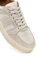 Women's Beige Lace-Up Thick-Soled Patterned Leather Sneaker | Derimod