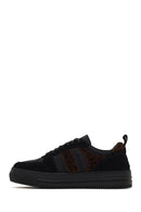 Women's Black Lace-Up Thick-Soled Patterned Leather Sneaker | Derimod