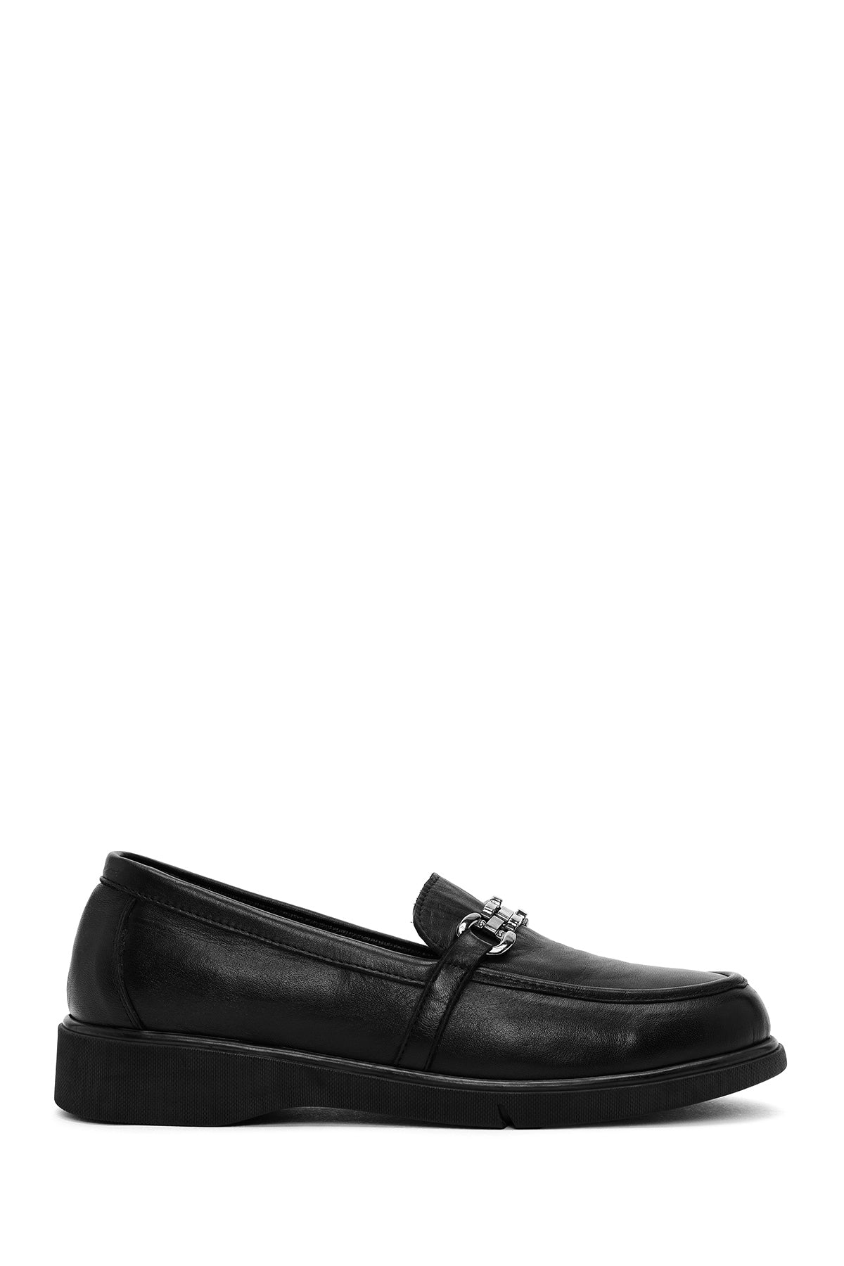 Woman Black Buckle Leather Comfort Loafer 25AFD150118 | Derimod