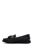 Woman Black Tassel Leather Comfort Loafer | Derimod