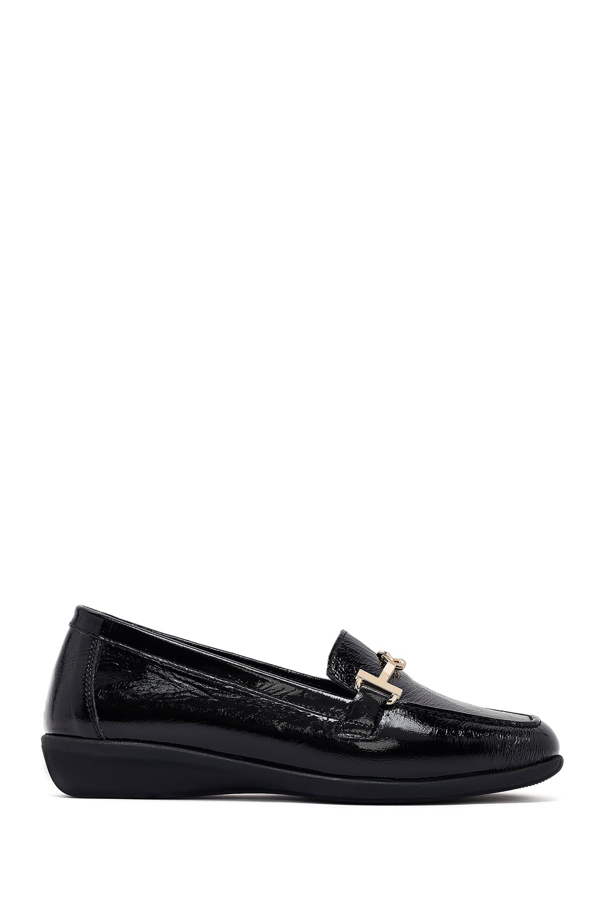 Woman Black Buckle Leather Masculine Loafer 25AFD152616 | Derimod