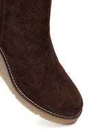 Kadın Kahverengi Fermuarlı Dolgu Topuklu Süet Deri Bot | Derimod