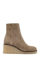 Woman Mink Suede Zippered Wedge Heel Leather Boat | Derimod