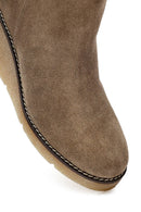 Woman Mink Suede Zippered Wedge Heel Leather Boat | Derimod
