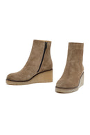 Woman Mink Suede Zippered Wedge Heel Leather Boat | Derimod