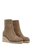 Woman Mink Suede Zippered Wedge Heel Leather Boat | Derimod