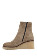 Woman Mink Suede Zippered Wedge Heel Leather Boat | Derimod