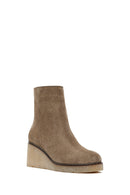Woman Mink Suede Zippered Wedge Heel Leather Boat | Derimod