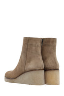 Woman Mink Suede Zippered Wedge Heel Leather Boat | Derimod